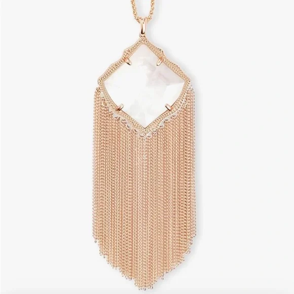 Kendra Scott Kingston Long Pendant Fringe Necklace rose gold mother of pearl - Picture 2 of 5